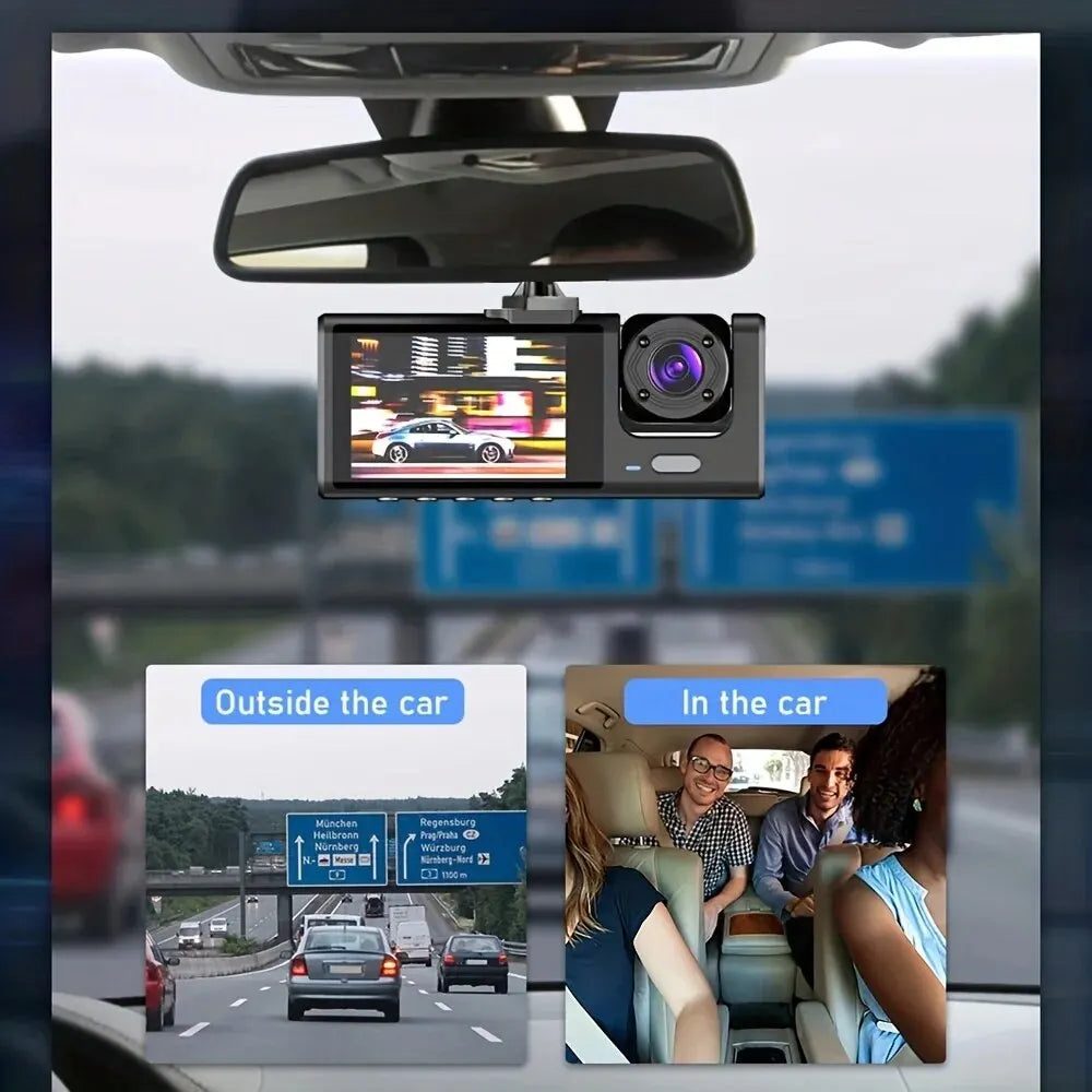 Dashcam mit IR-Nachtsicht-Loop-Aufnahme und 2-Zoll-IPS-Bildschirm, 1080P, 3 Kameras, DVR-Recorder, Videorecorder, Fahrzeug-DVR