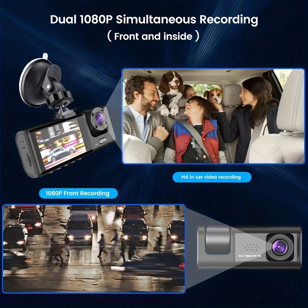 Dashcam mit IR-Nachtsicht-Loop-Aufnahme und 2-Zoll-IPS-Bildschirm, 1080P, 3 Kameras, DVR-Recorder, Videorecorder, Fahrzeug-DVR