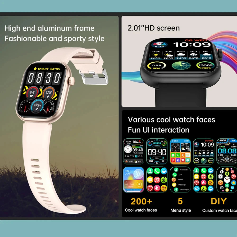 2024 Smartwatch für Männer und Frauen, neue 2,01 Zoll große Bildschirm-Blutzucker-Herzfrequenz, wasserdichte Sport-Smartwatch für Frauen und Männer.