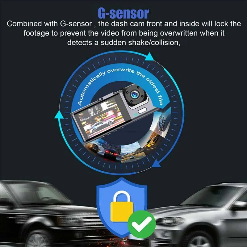 Dashcam mit IR-Nachtsicht-Loop-Aufnahme und 2-Zoll-IPS-Bildschirm, 1080P, 3 Kameras, DVR-Recorder, Videorecorder, Fahrzeug-DVR