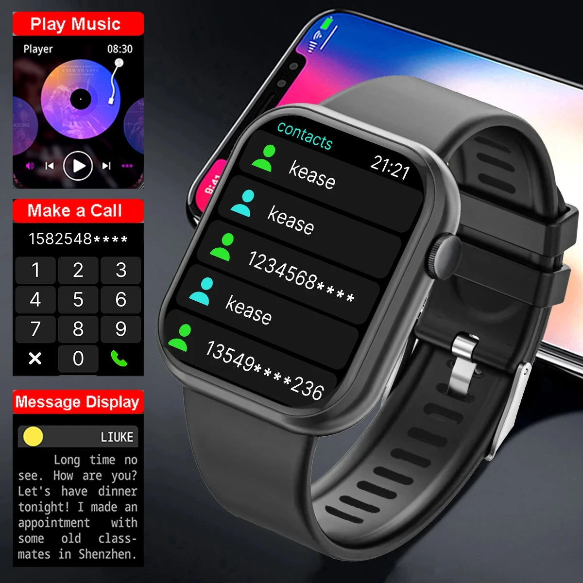 2024 Smartwatch für Männer und Frauen, neue 2,01 Zoll große Bildschirm-Blutzucker-Herzfrequenz, wasserdichte Sport-Smartwatch für Frauen und Männer.