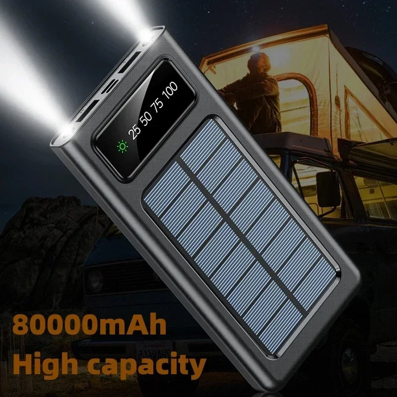 200000 mAh Powerbank mit extrem großer Kapazität, Solar-Lade-Powerbank, kommt mit vier Drähten, geeignet für Samsung, Apple, Huawei