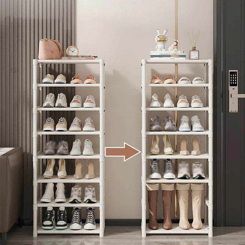 Schuhregal-Aufbewahrungsorganisator, 5-7-lagiges Schuhregal, Schuhregal, platzsparender Sneaker-Organizer für die Wand, Eckschuhregal