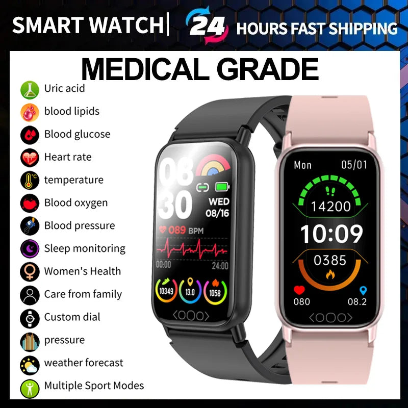 Intelligentes Armband zur Überwachung von Blutzucker, Körpertemperatur, Harnsäure, Blutfetten, Blutdruck und Herzfrequenz. Wasserdichte Smartwatch.