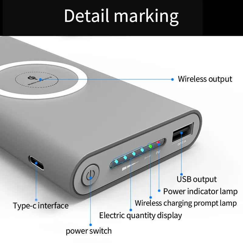 Tragbare Power Bank 30000 50000 100000 200000 mAh, große Kapazität, mobile Stromversorgung, kabelloses Schnellladen, integriertes Kabel.