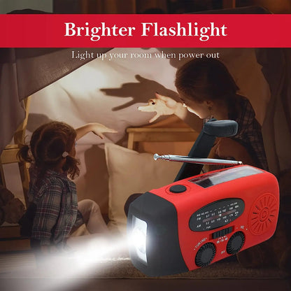 Solar-Handkurbel-Campingleuchte mit AM/FM-Radio, 2000 mAh, USB-Aufladung, multifunktionale Hand-Dynamo-LED-Taschenlampe