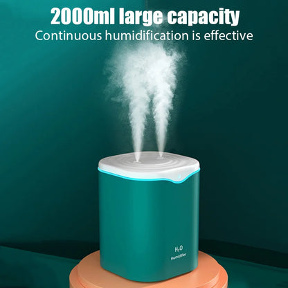 2000ML USB Air Humidifier Double Spray Port Essential Oil Aromatherapy Humifier Cool Mist Maker Fogger Purify for Home Office