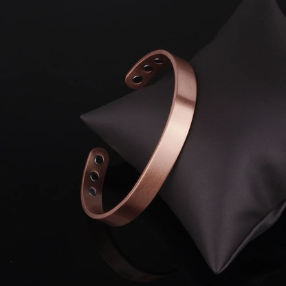 Pulsera y anillos de cobre. Set Pure Copper Bracelets and Rings Simplicity Cuff Magnetic Bangles for Women Men Arthritis Health Solid Copper Jewelry